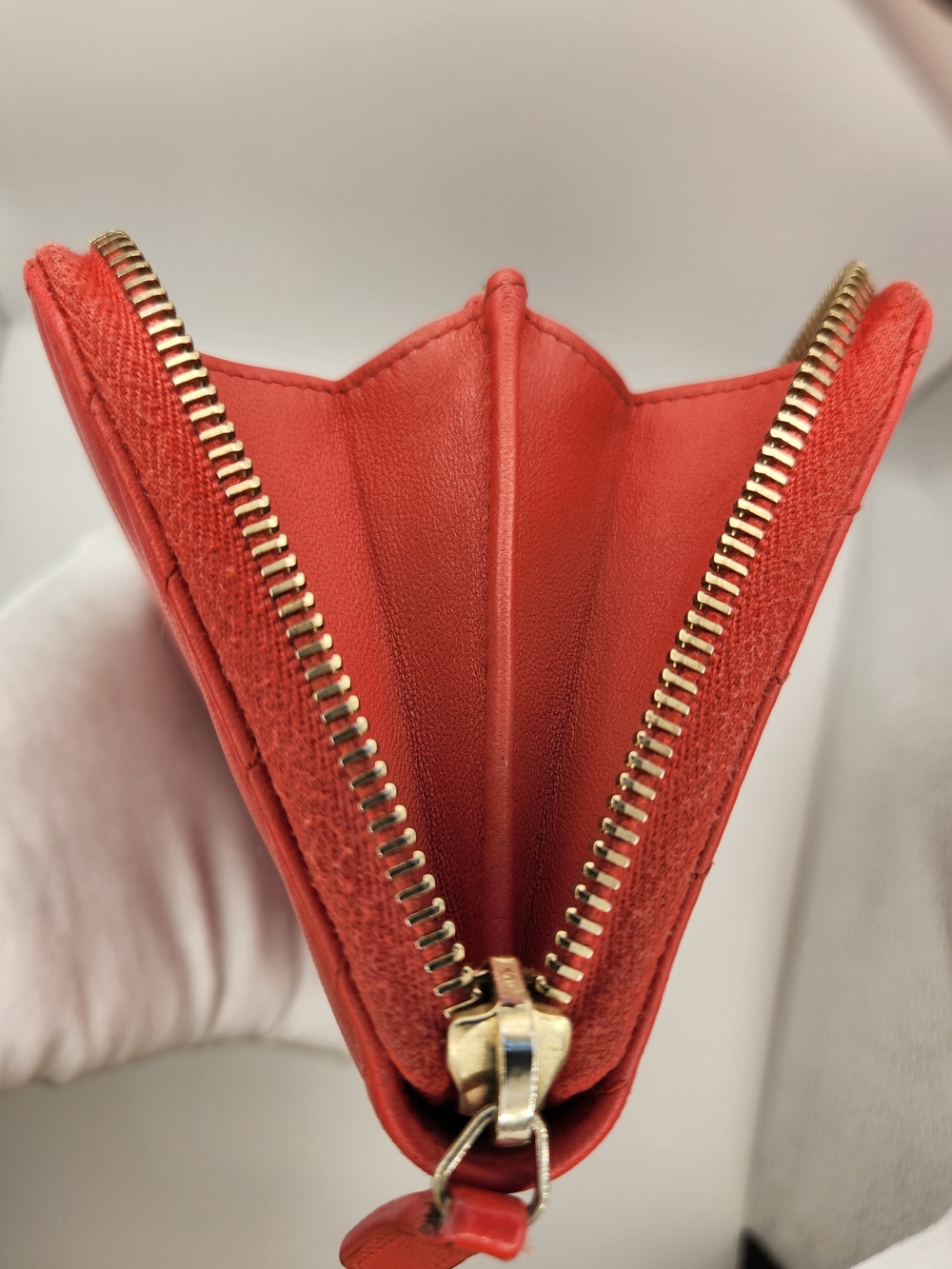 Chanel Orange Chevron Quilted Leather Zip Wallet With Cloth & Box - Picture 12 of 13